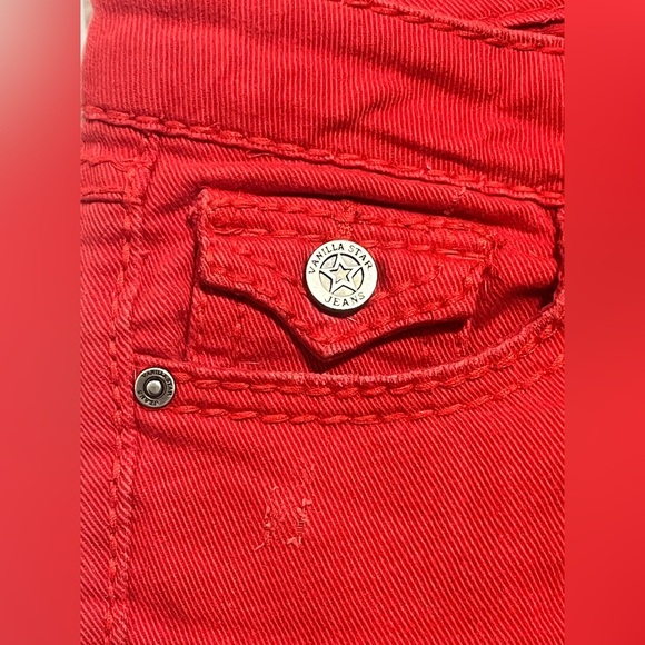 Vanilla Star Women's Red Distressed Cropped Jeans Size 7 - Picture 3 of 16